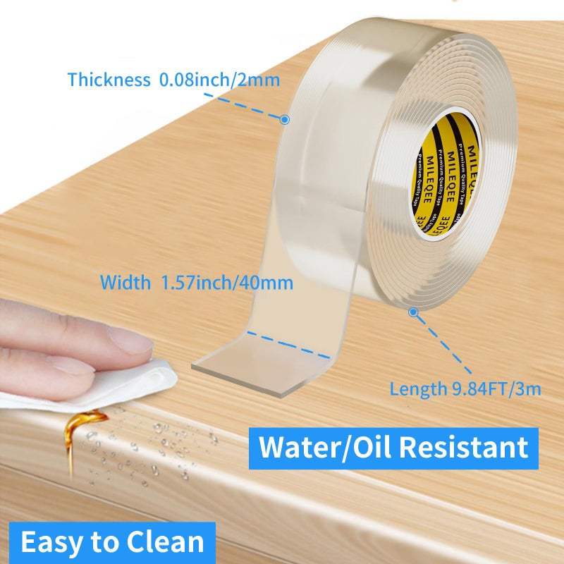MILEQEE Clear Edge Protector Strip, 1.57in x 9.84FT, Sharp Edge Wrap Cover Tape, Self Adhesive Protective Bumper Guards for Cabinet Door Desk Glass Table Bed Furniture, Kitchen Countertop, Waterproof - Image 2